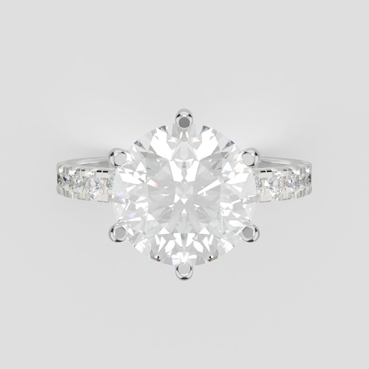 Selciato, 3ct round lab grown diamond engagement ring, 2.0mm Pave, 6 Prongs, 18K white gold - front view