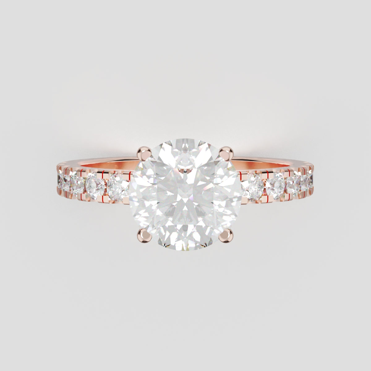 Nimbo, 1.5ct round lab grown diamond engagement ring, 2.0mm Pave, Hidden Halo, 4 Prongs, 18K rose gold - front view