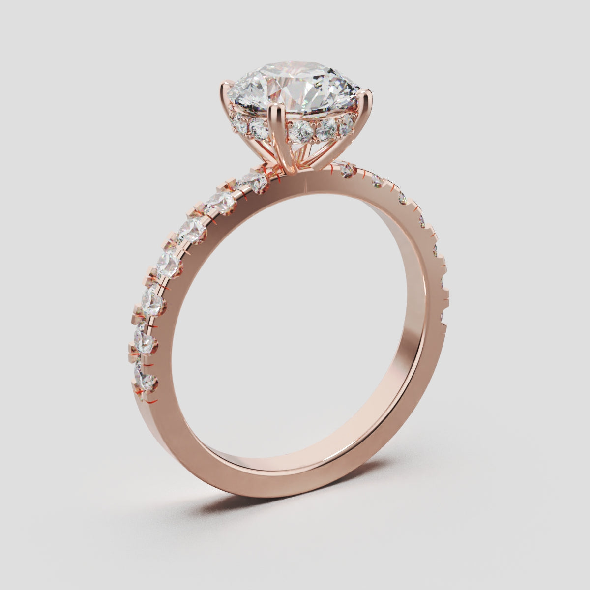 Nimbo, 1.5ct round lab grown diamond engagement ring, 2.0mm Pave, Hidden Halo, 4 Prongs, 18K rose gold - ne