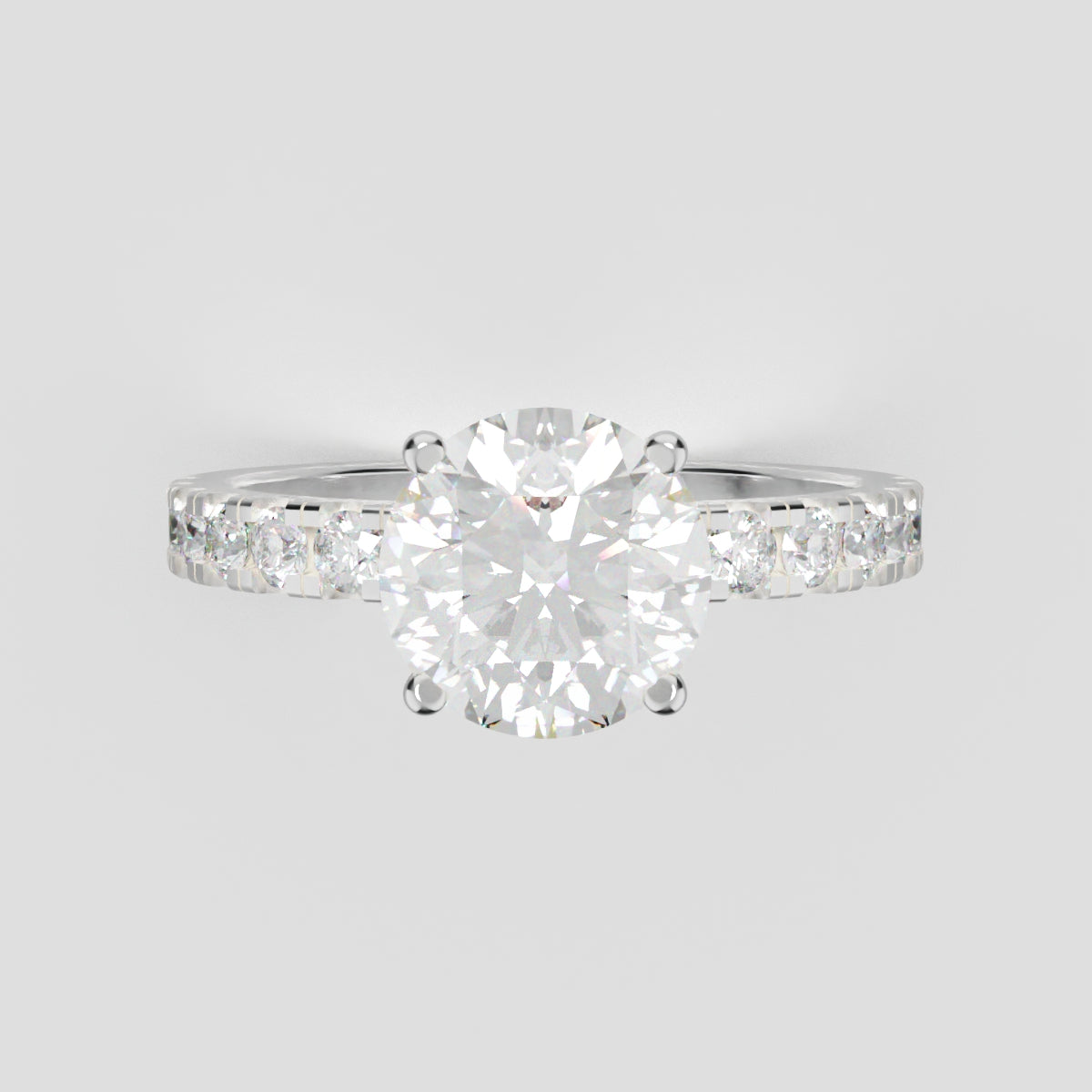 Nimbo, 1.5ct round lab grown diamond engagement ring, 2.0mm Pave, Hidden Halo, 4 Prongs, 18K white gold - front view