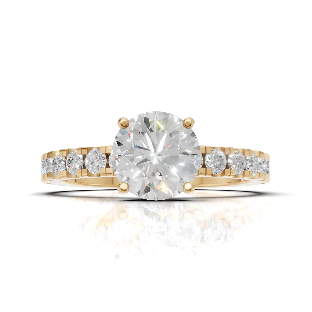 Nimbo, 1ct round lab grown diamond engagement ring, 2.0mm Pave, Hidden Halo, 4 Prongs, 18K yellow gold - view 4