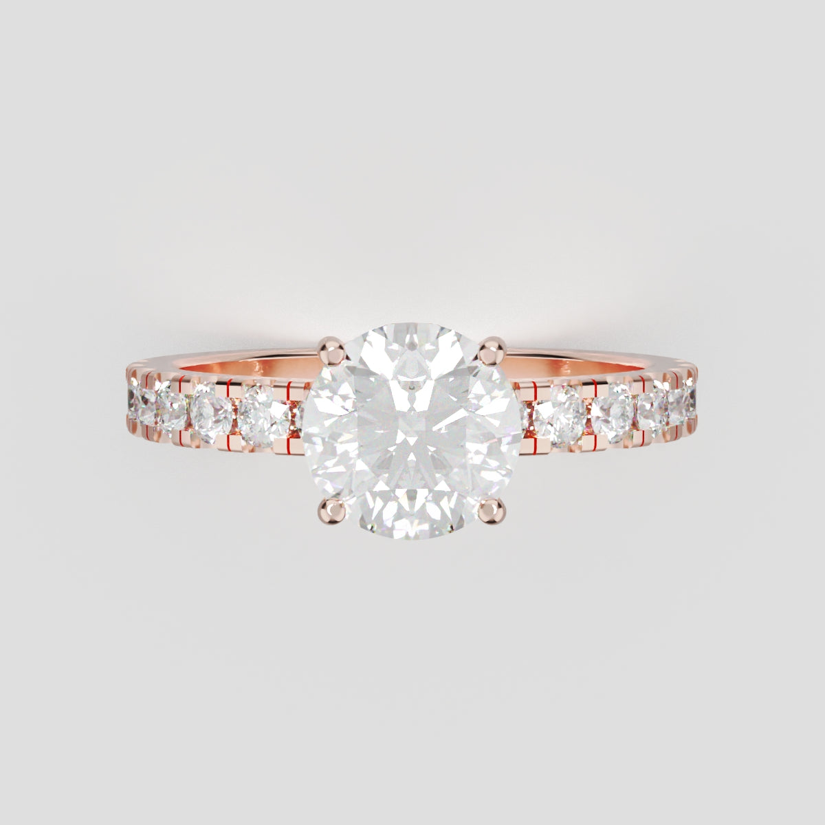 Nimbo, 1ct round lab grown diamond engagement ring, 2.0mm Pave, Hidden Halo, 4 Prongs, 18K rose gold - front view