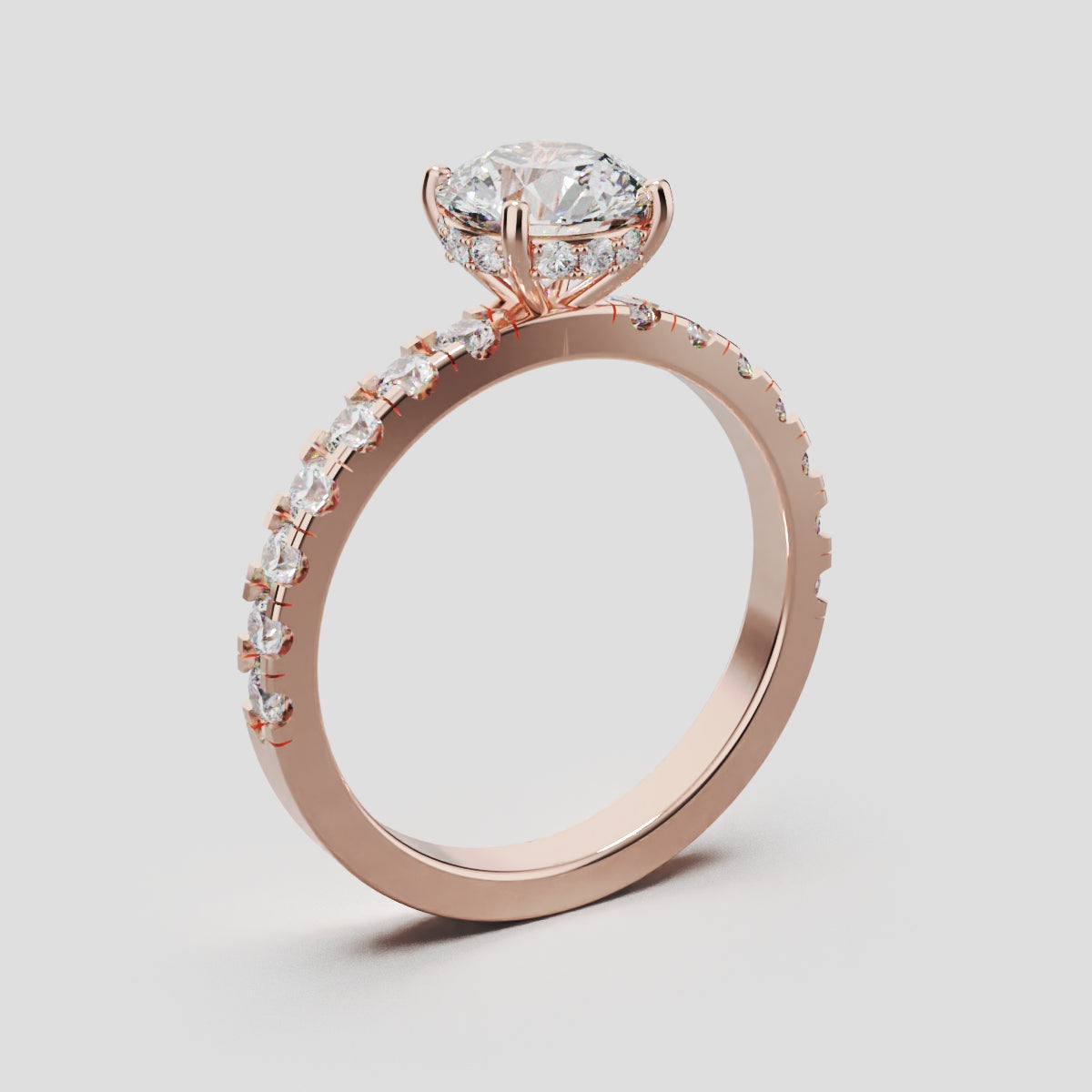 Nimbo, 1ct round lab grown diamond engagement ring, 2.0mm Pave, Hidden Halo, 4 Prongs, 18K rose gold - ne