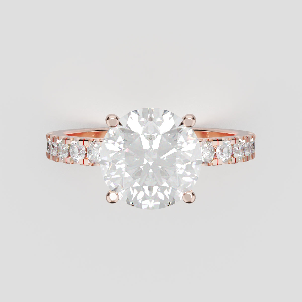 Nimbo, 2ct round lab grown diamond engagement ring, 2.0mm Pave, Hidden Halo, 4 Prongs, 18K rose gold - front view