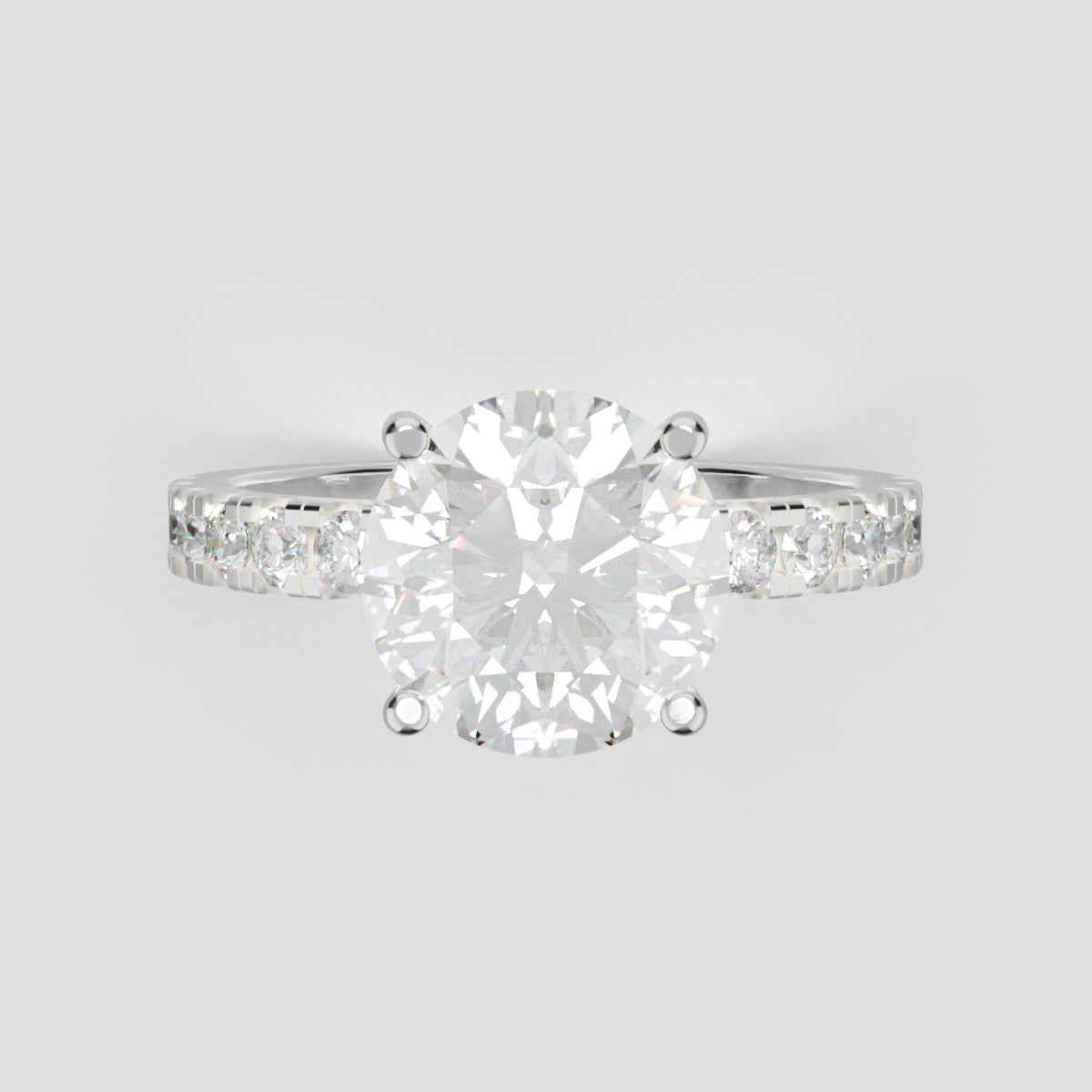 Nimbo, 2ct round lab grown diamond engagement ring, 2.0mm Pave, Hidden Halo, 4 Prongs, 18K white gold - front view