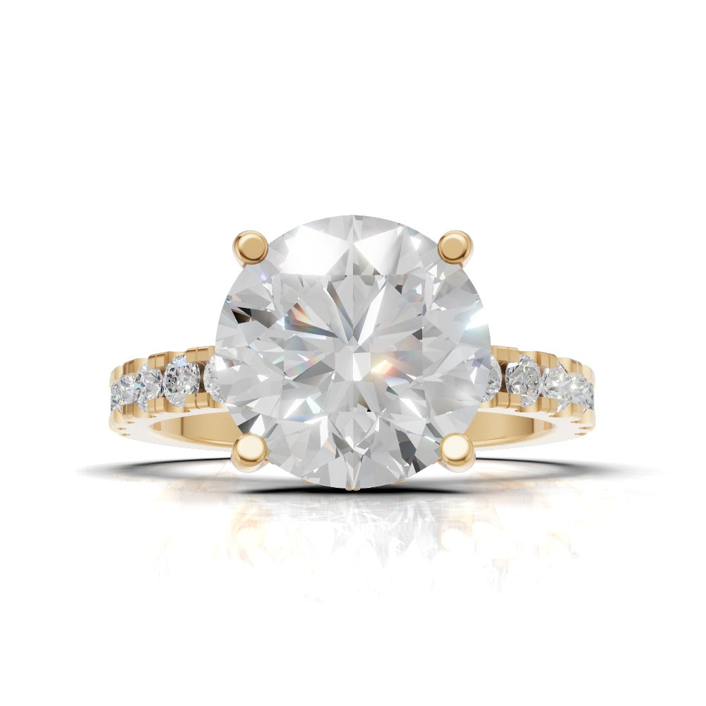Nimbo, 3ct round lab grown diamond engagement ring, 2.0mm Pave, Hidden Halo, 4 Prongs, 18K yellow gold - view 4