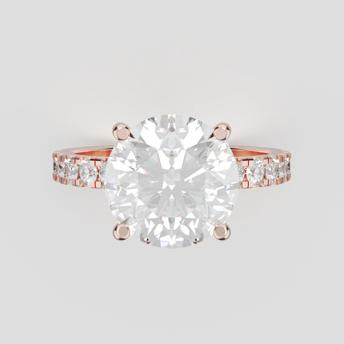 Nimbo, 3ct round lab grown diamond engagement ring, 2.0mm Pave, Hidden Halo, 4 Prongs, 18K rose gold - front view