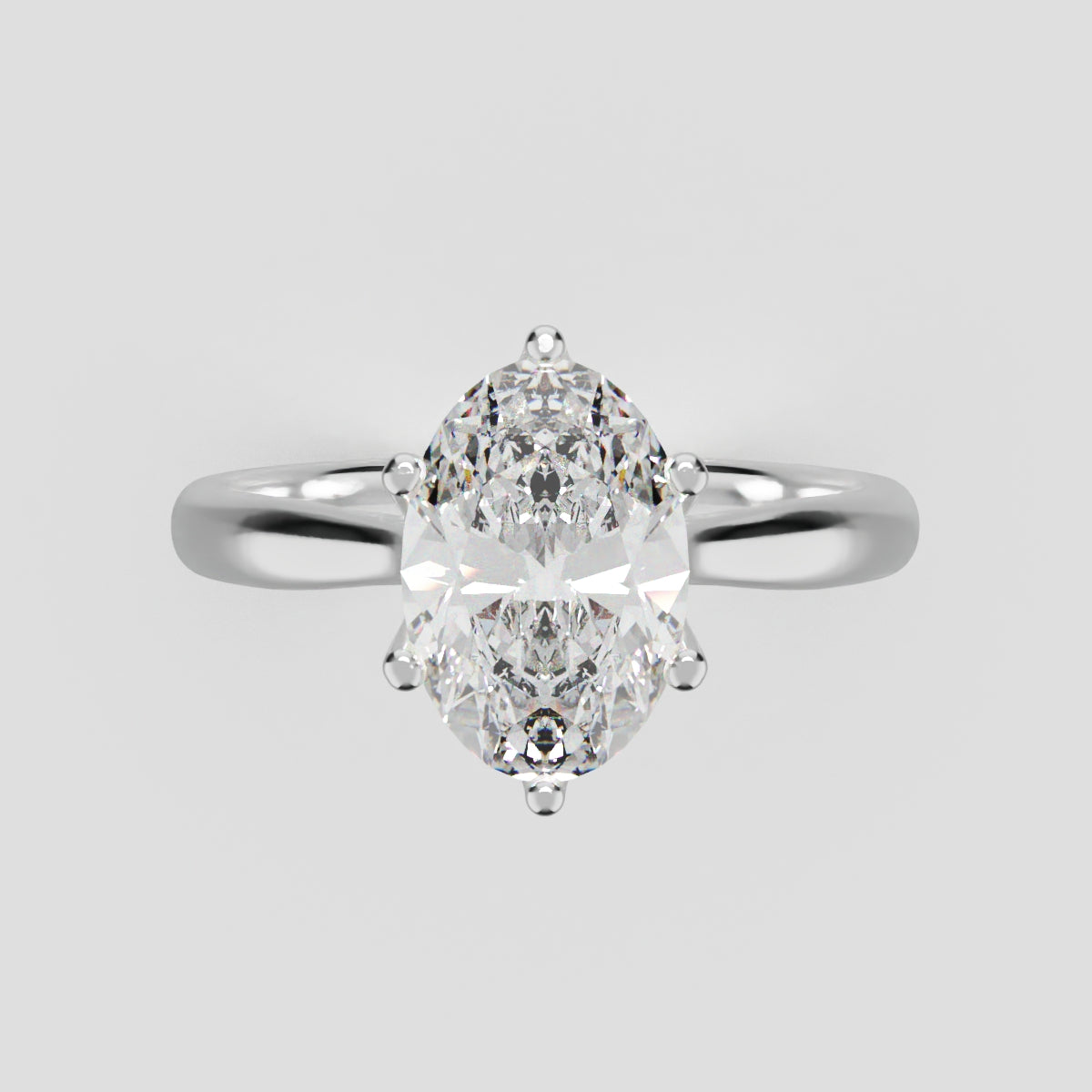 Ninfea, 1.5ct oval lab grown diamond engagement ring, Petal Cathedral, 18K white gold - front view