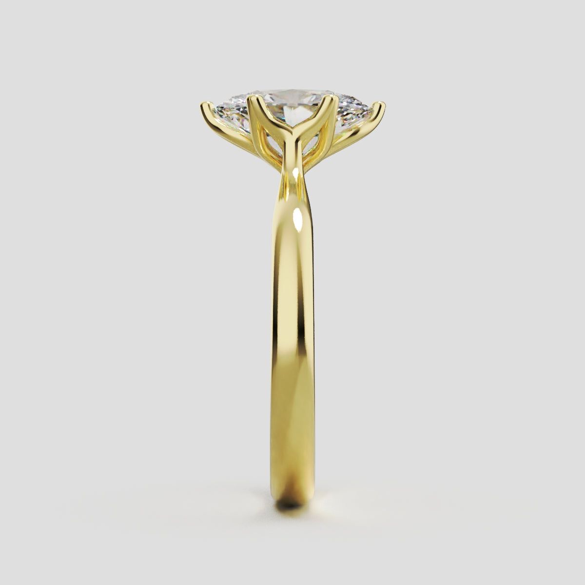 Ninfea, 1.5ct oval lab grown diamond engagement ring, Petal Cathedral, 18K yellow gold - side view