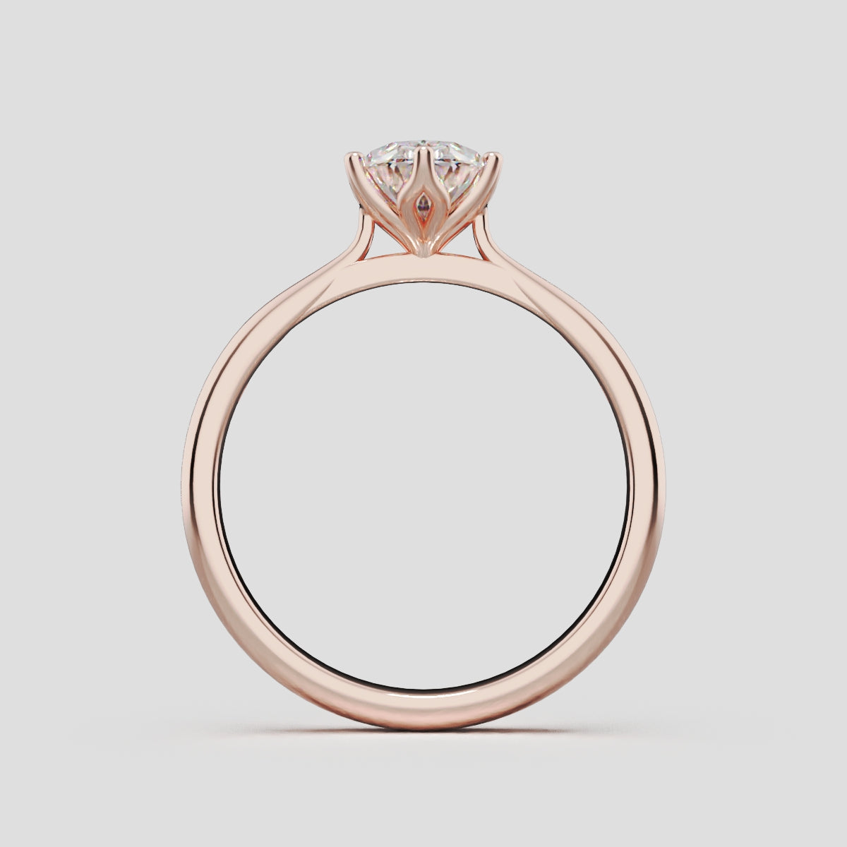 Ninfea, 1ct oval lab grown diamond engagement ring, Petal Cathedral, 18K rose gold - through finger