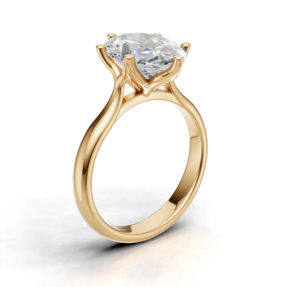 Ninfea, 3ct oval lab grown diamond engagement ring, Petal Cathedral, 18K yellow gold - ne
