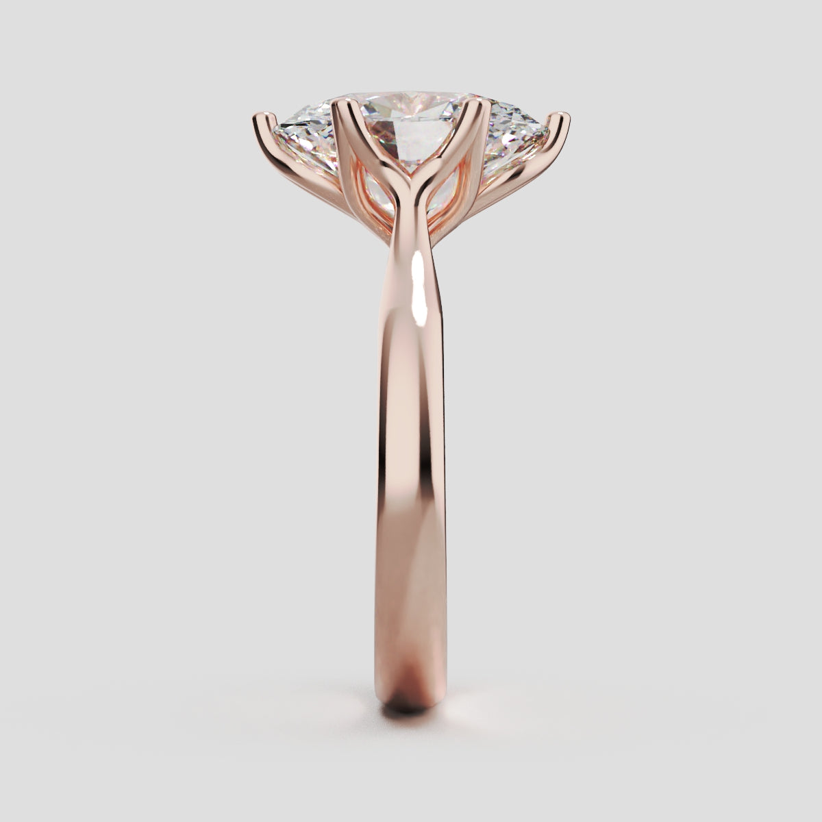 Ninfea, 3ct oval lab grown diamond engagement ring, Petal Cathedral, 18K rose gold - side view