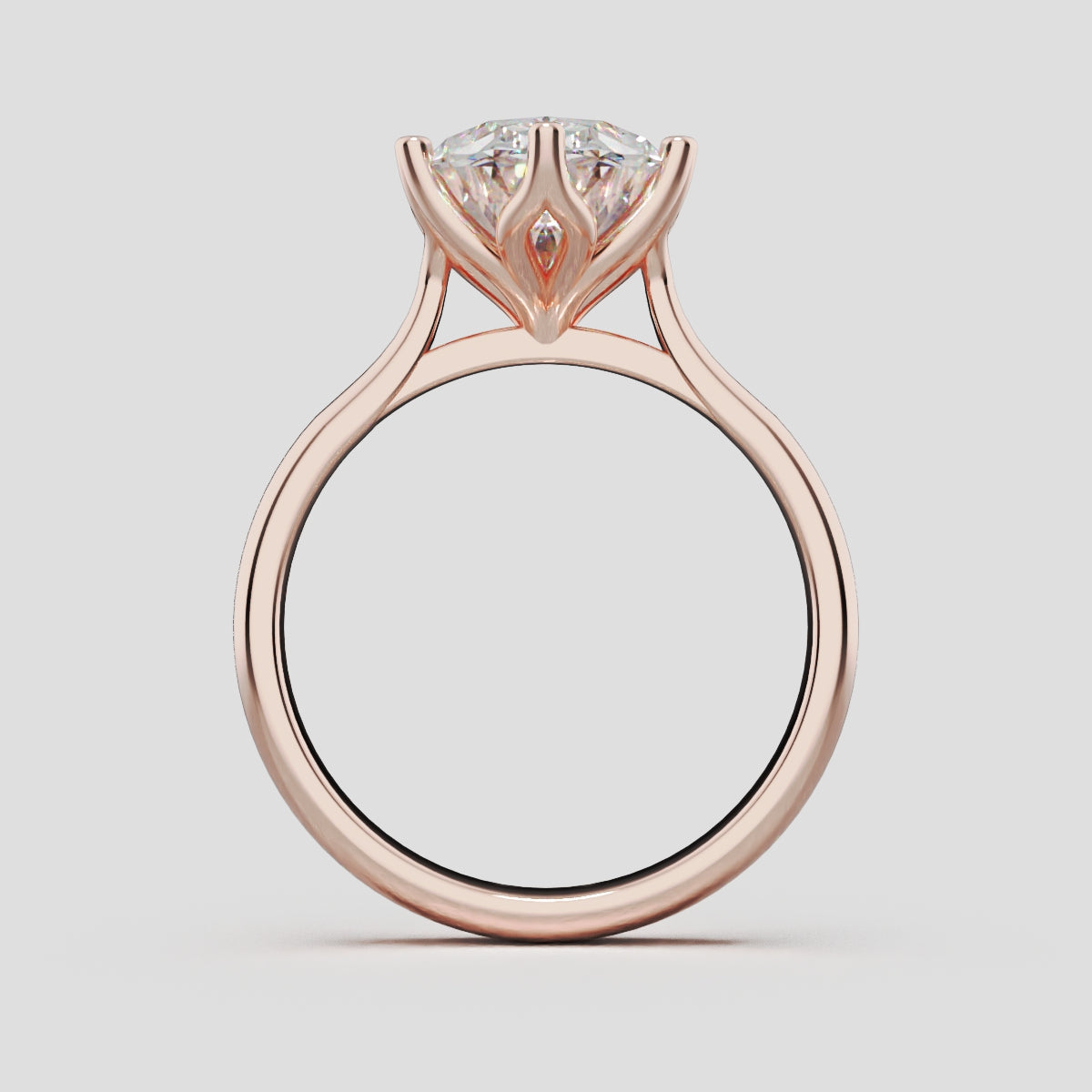 Ninfea, 3ct oval lab grown diamond engagement ring, Petal Cathedral, 18K rose gold - through finger