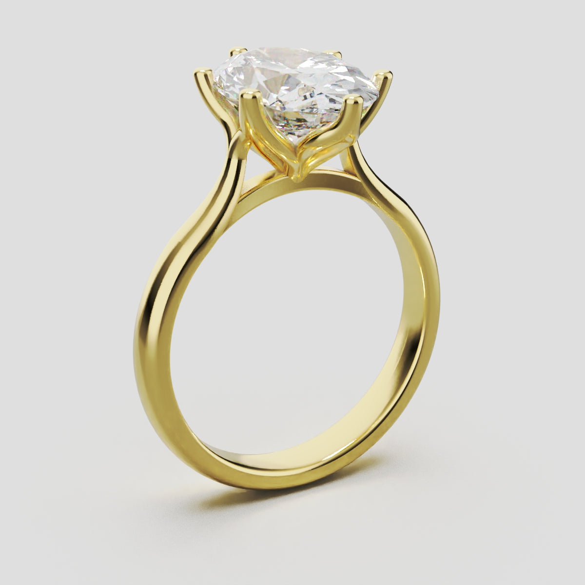 Ninfea, 3ct oval lab grown diamond engagement ring, Petal Cathedral, 18K yellow gold - ne