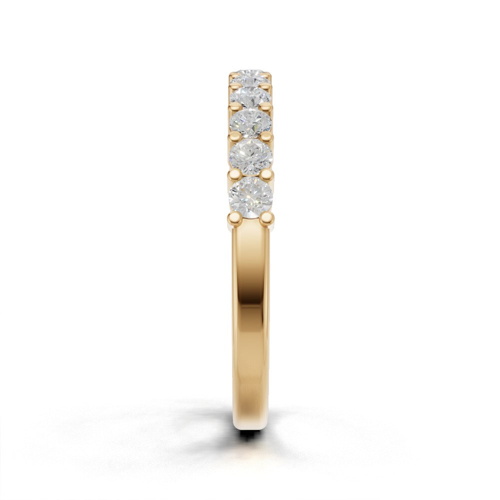 Half Eternity Basket 2.2mm lab grown diamond wedding band, 18K yellow gold - side view
