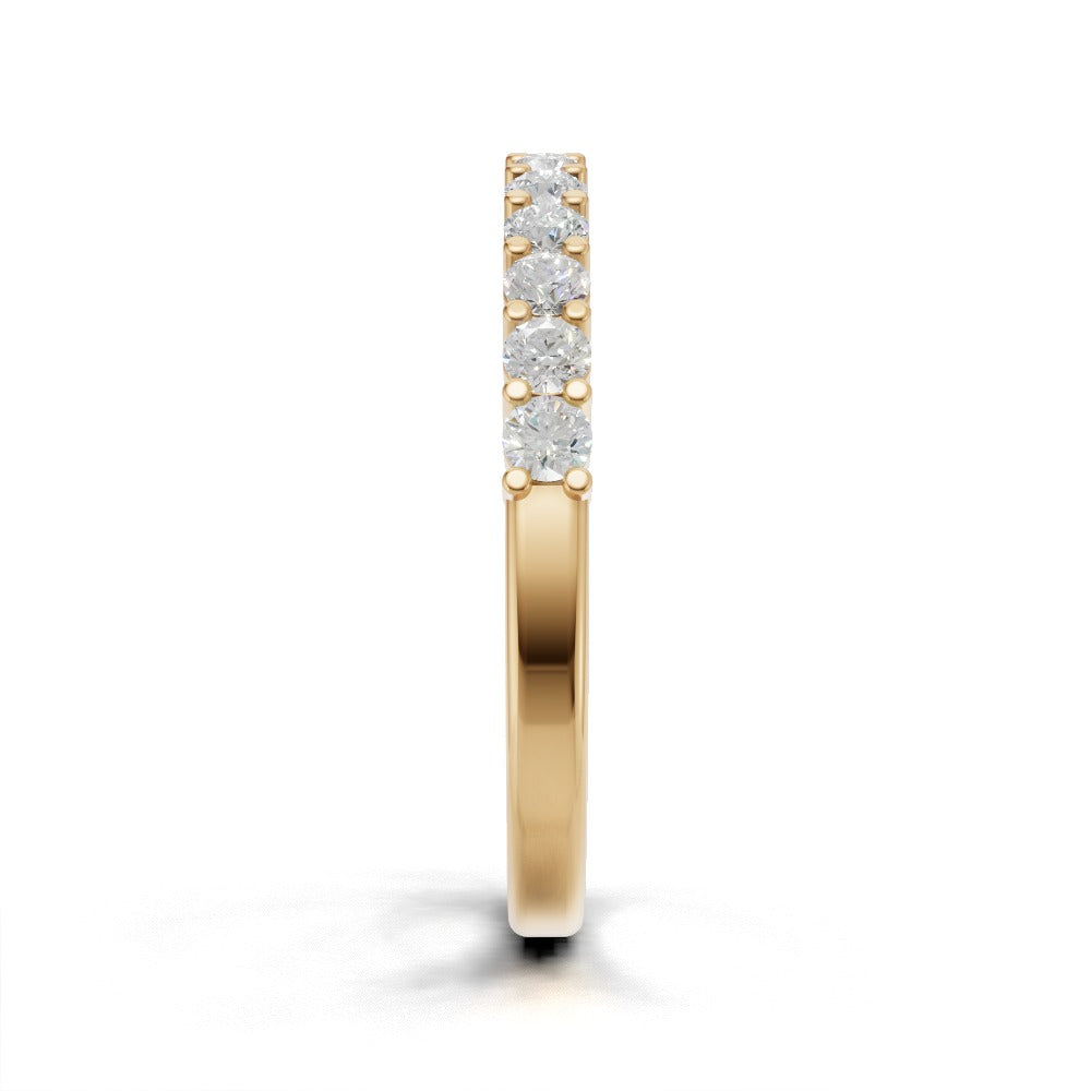 Half Eternity Basket 2mm lab grown diamond wedding band, 18K yellow gold - side view