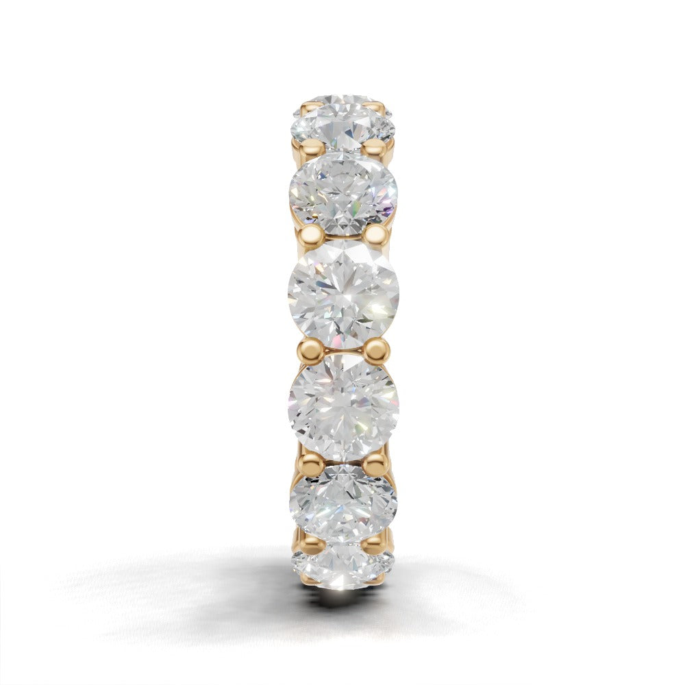 Full Eternity Basket 5mm lab grown diamond wedding band, 18K yellow gold - side view