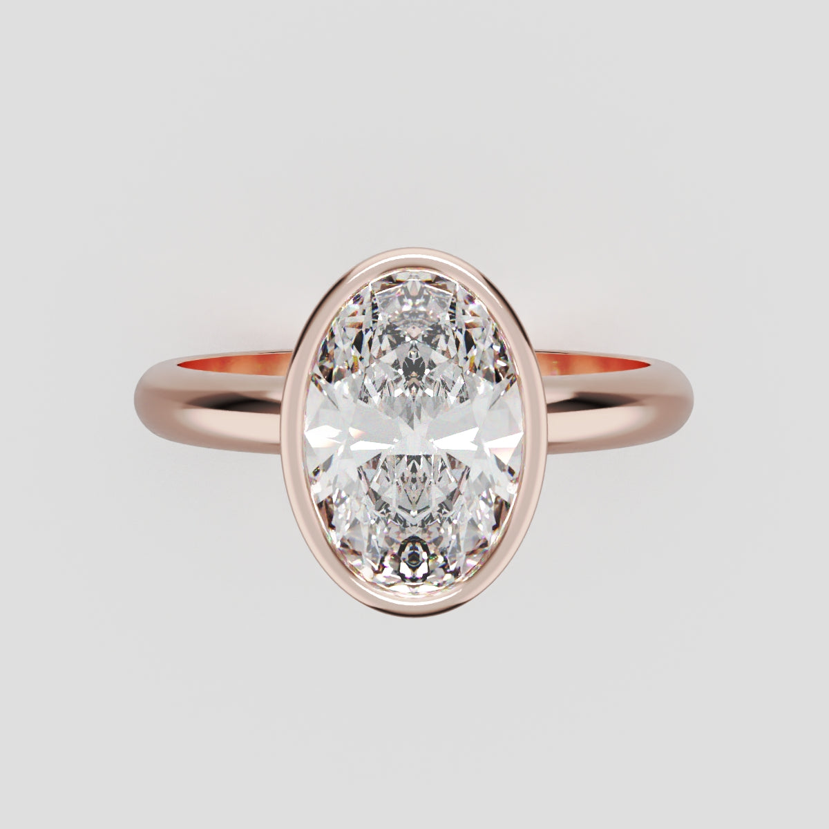 Alba, 1.5ct oval lab grown diamond engagement ring, Bezel, 18K rose gold - front view