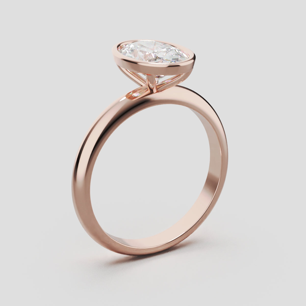Alba, 1.5ct oval lab grown diamond engagement ring, Bezel, 18K rose gold - ne