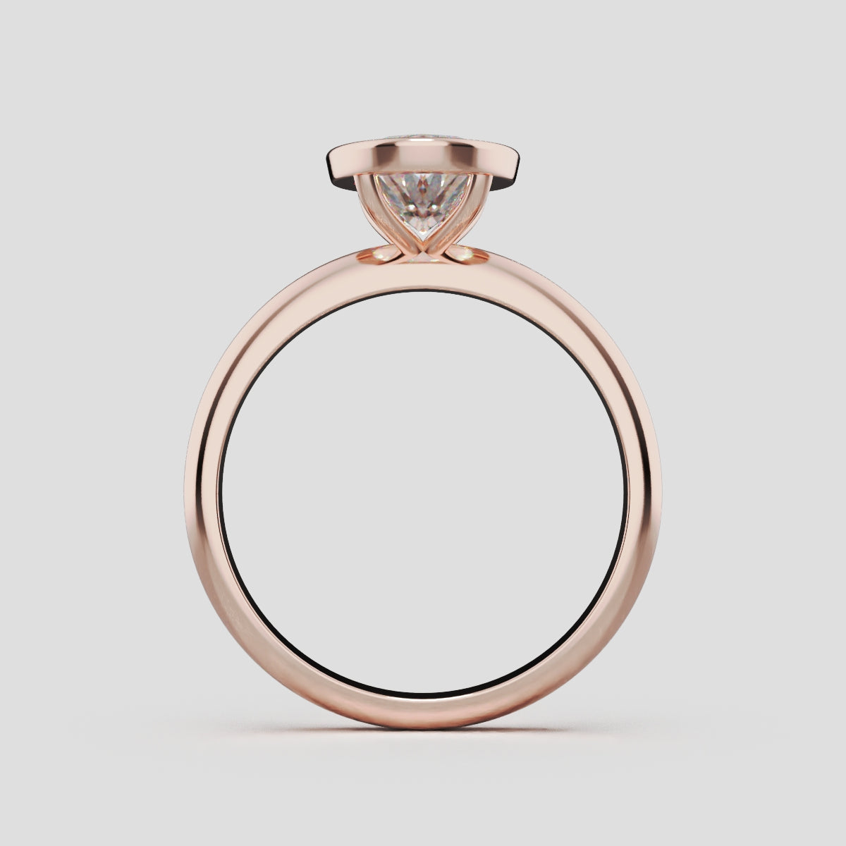 Alba, 1.5ct oval lab grown diamond engagement ring, Bezel, 18K rose gold - through finger