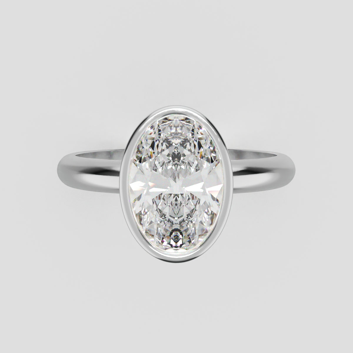 Alba, 1.5ct oval lab grown diamond engagement ring, Bezel, 18K white gold - front view