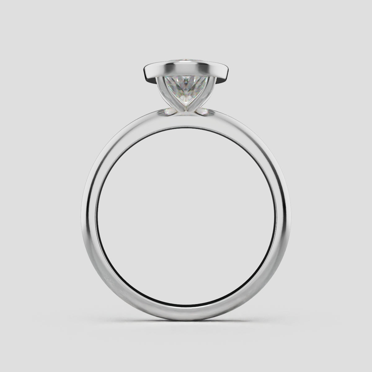 Alba, 1.5ct oval lab grown diamond engagement ring, Bezel, 18K white gold - through finger