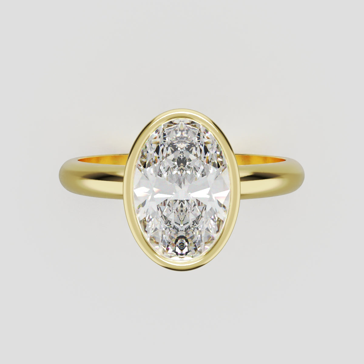 Alba, 1.5ct oval lab grown diamond engagement ring, Bezel, 18K yellow gold - front view