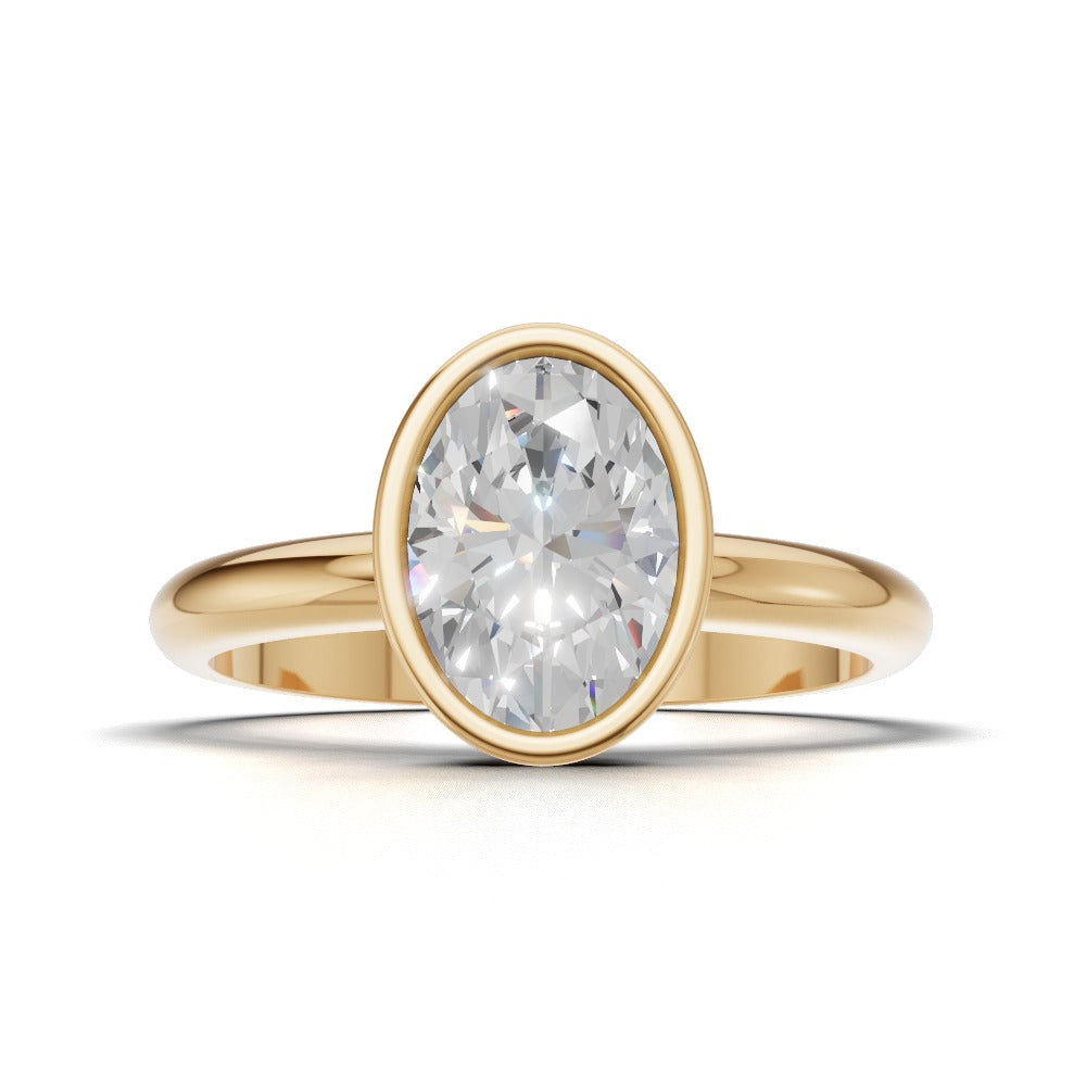 Alba, 1ct oval lab grown diamond engagement ring, Bezel, 18K yellow gold - view 4