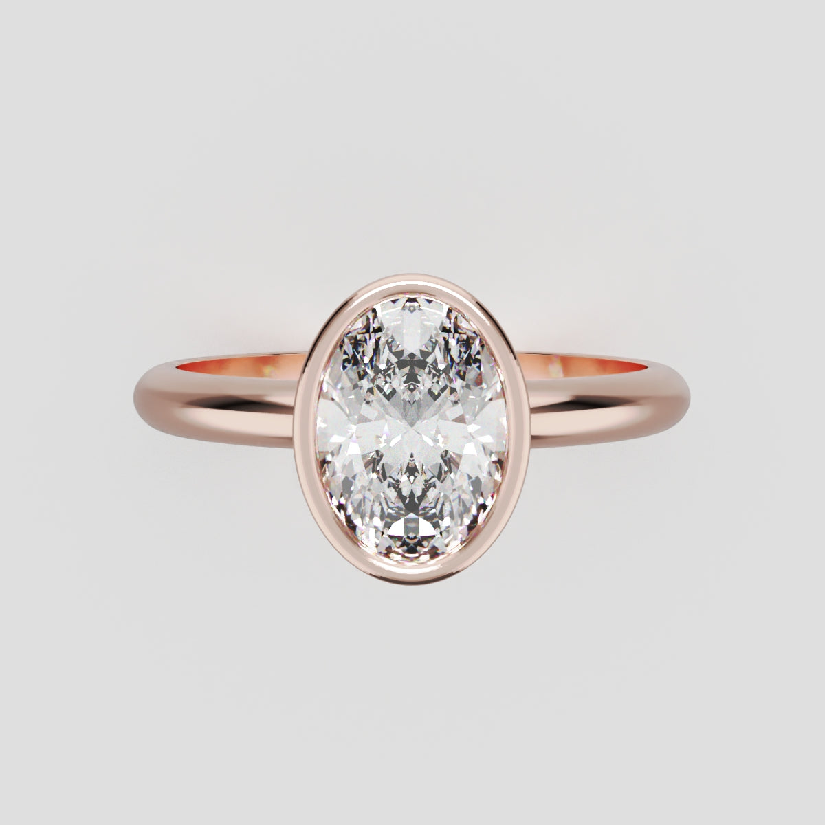 Alba, 1ct oval lab grown diamond engagement ring, Bezel, 18K rose gold - front view