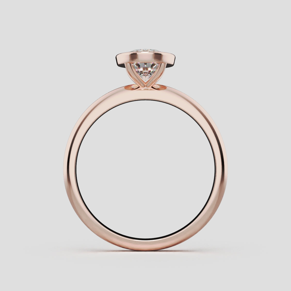 Alba, 1ct oval lab grown diamond engagement ring, Bezel, 18K rose gold - through finger