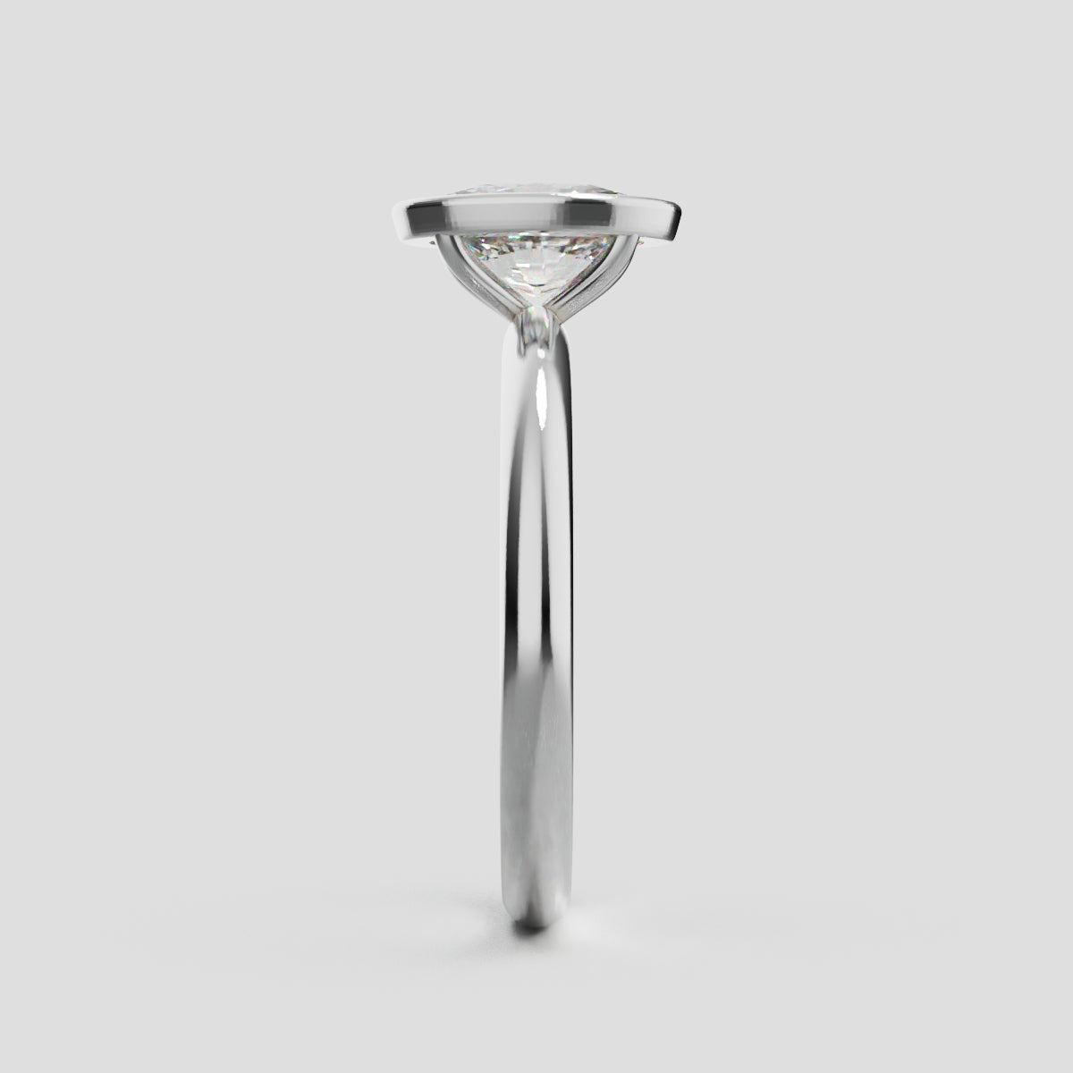 Alba, 1ct oval lab grown diamond engagement ring, Bezel, 18K white gold - side view