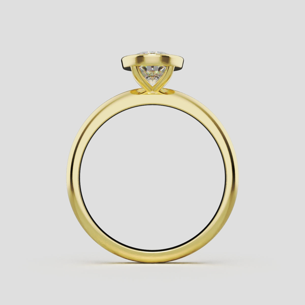 Alba, 1ct oval lab grown diamond engagement ring, Bezel, 18K yellow gold - through finger