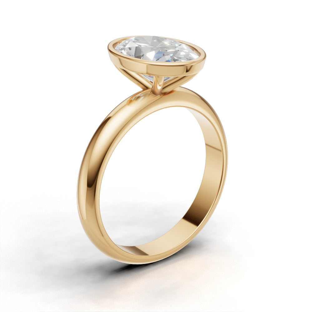 Alba, 2ct oval lab grown diamond engagement ring, Bezel, 18K yellow gold - ne