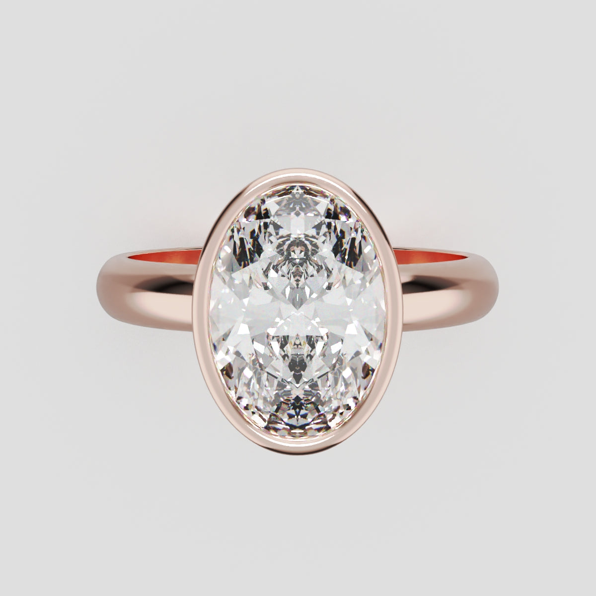 Alba, 2ct oval lab grown diamond engagement ring, Bezel, 18K rose gold - front view