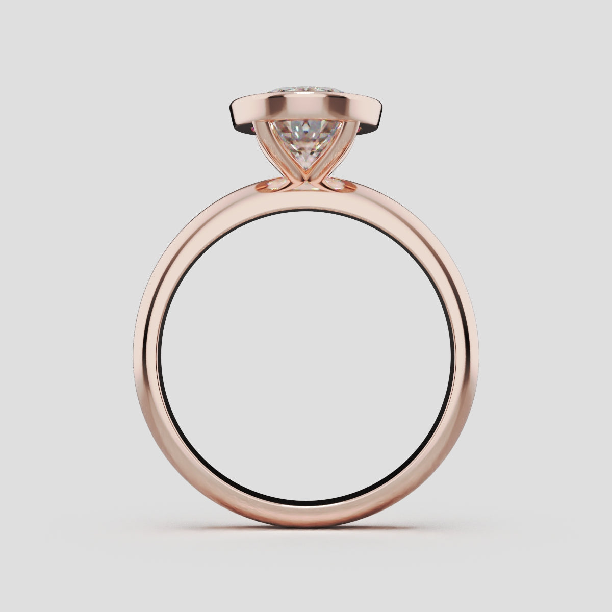 Alba, 2ct oval lab grown diamond engagement ring, Bezel, 18K rose gold - through finger