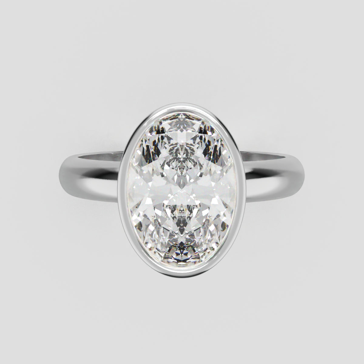 Alba, 2ct oval lab grown diamond engagement ring, Bezel, 18K white gold - front view