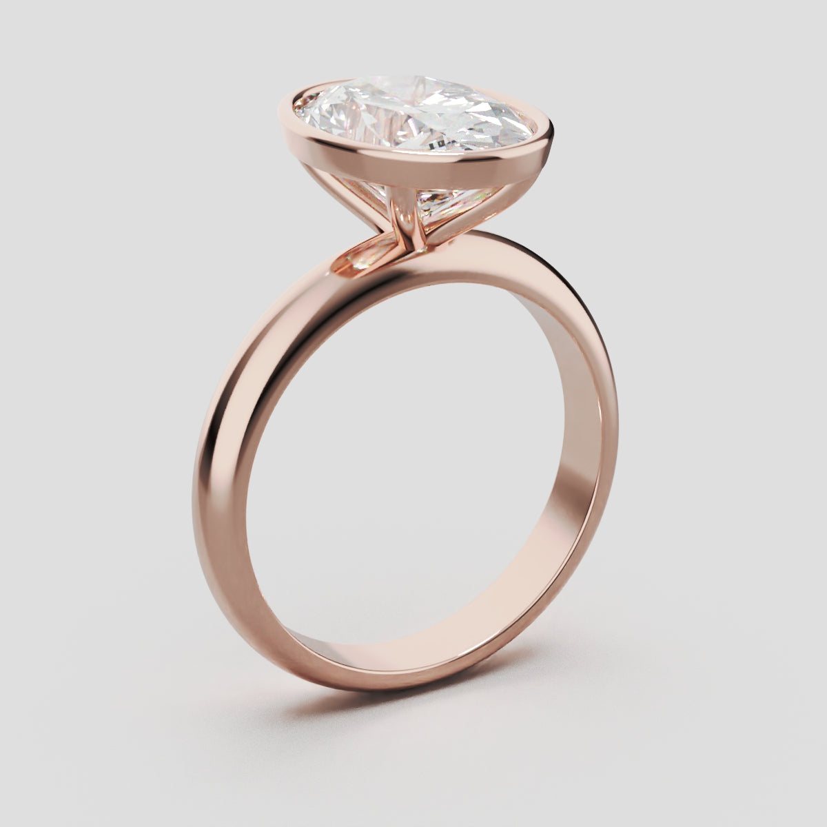 Alba, 3ct oval lab grown diamond engagement ring, Bezel, 18K rose gold - ne
