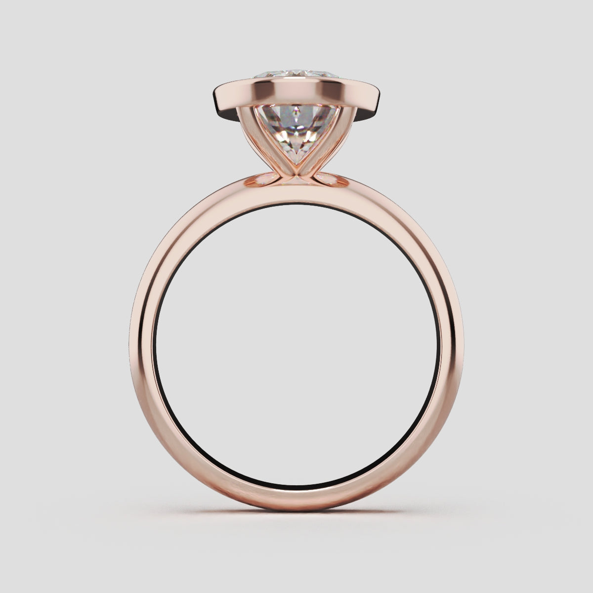 Alba, 3ct oval lab grown diamond engagement ring, Bezel, 18K rose gold - through finger