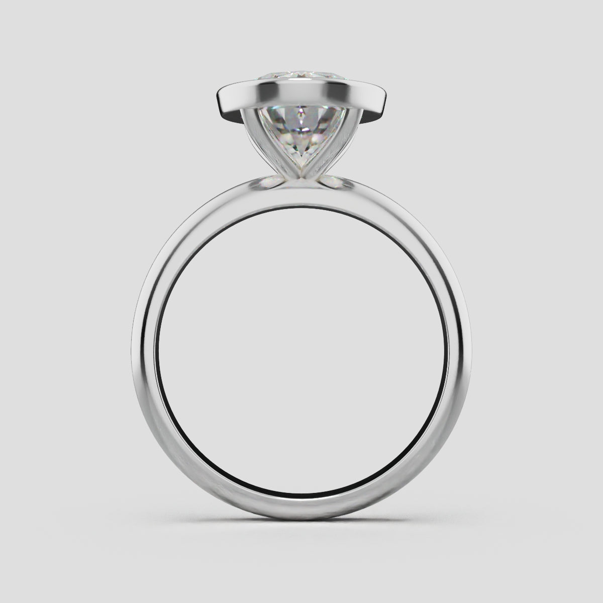 Alba, 3ct oval lab grown diamond engagement ring, Bezel, 18K white gold - through finger