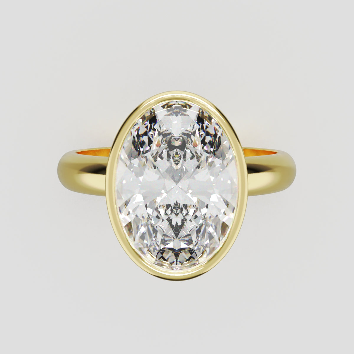 Alba, 3ct oval lab grown diamond engagement ring, Bezel, 18K yellow gold - front view