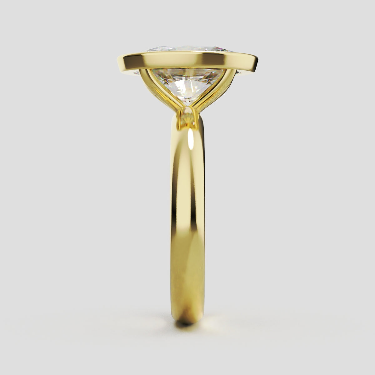 Alba, 3ct oval lab grown diamond engagement ring, Bezel, 18K yellow gold - side view