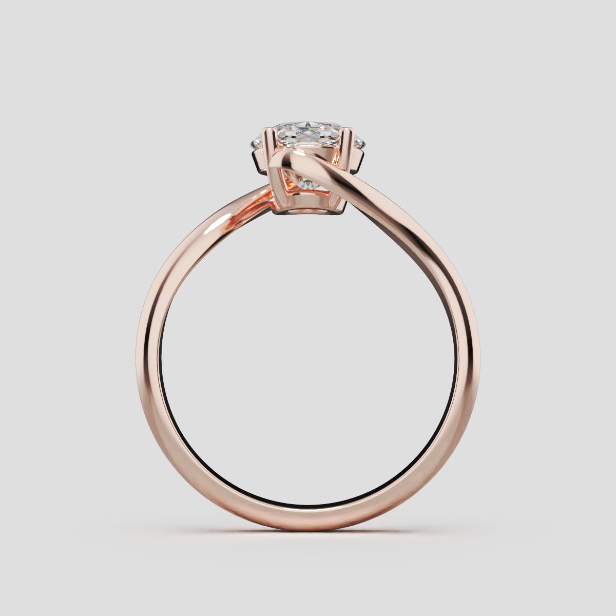 Meandro, 1.5ct oval lab grown diamond engagement ring, Bypass, 18K rose gold - through finger
