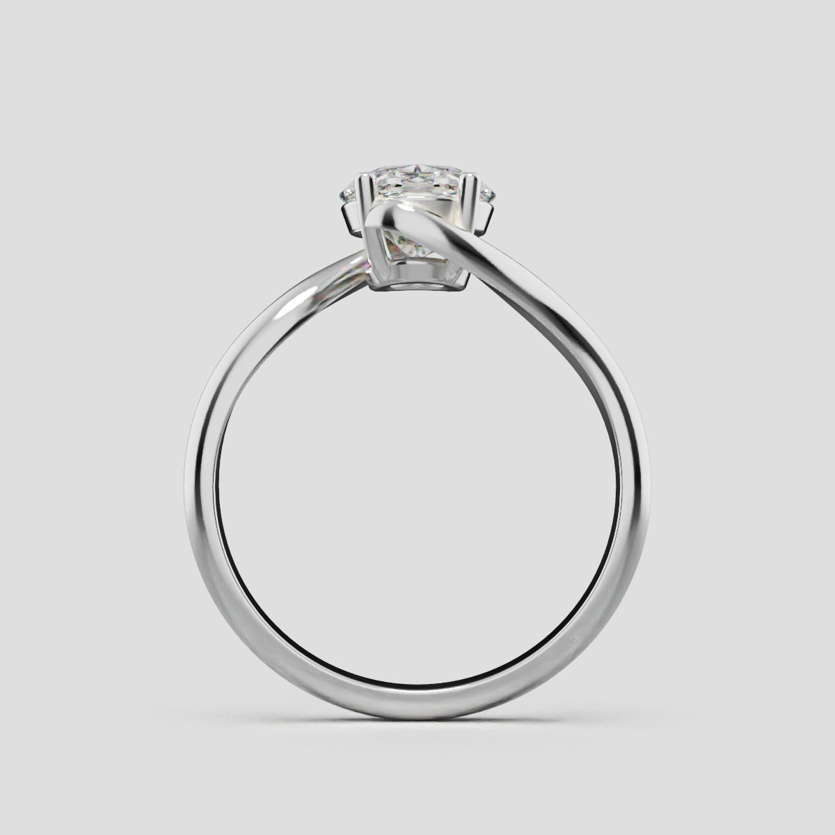 Meandro, 1.5ct oval lab grown diamond engagement ring, Bypass, 18K white gold - through finger
