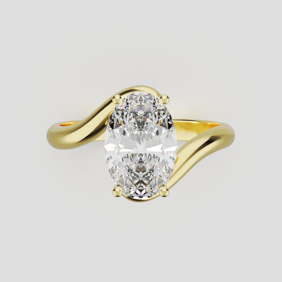 Meandro, 1.5ct oval lab grown diamond engagement ring, Bypass, 18K yellow gold - front view