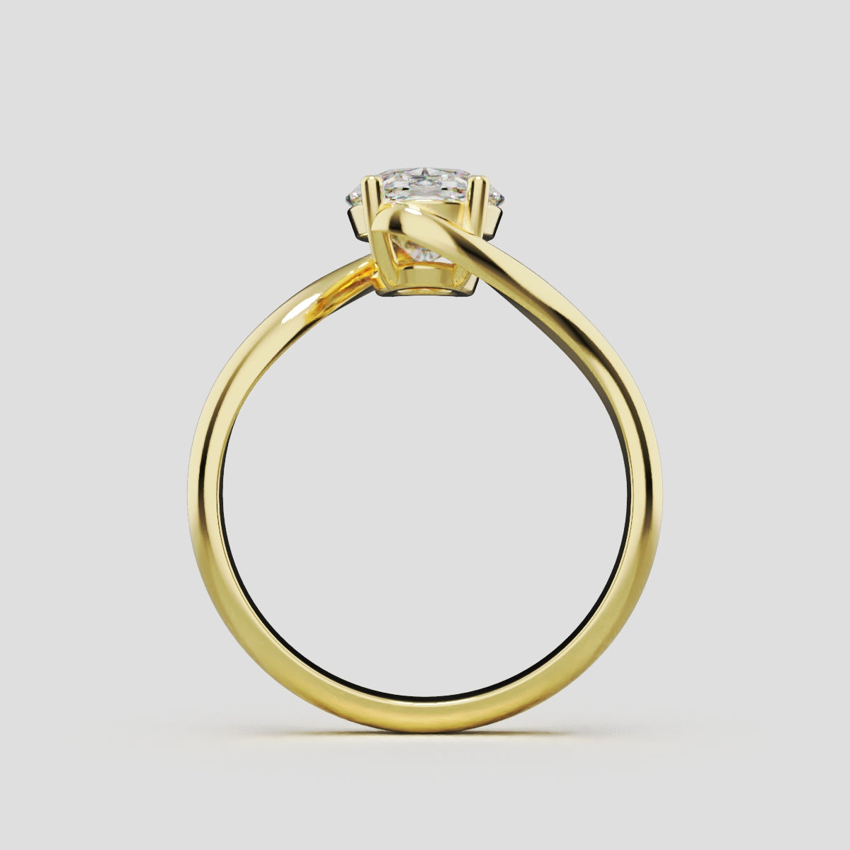 Meandro, 1.5ct oval lab grown diamond engagement ring, Bypass, 18K yellow gold - through finger