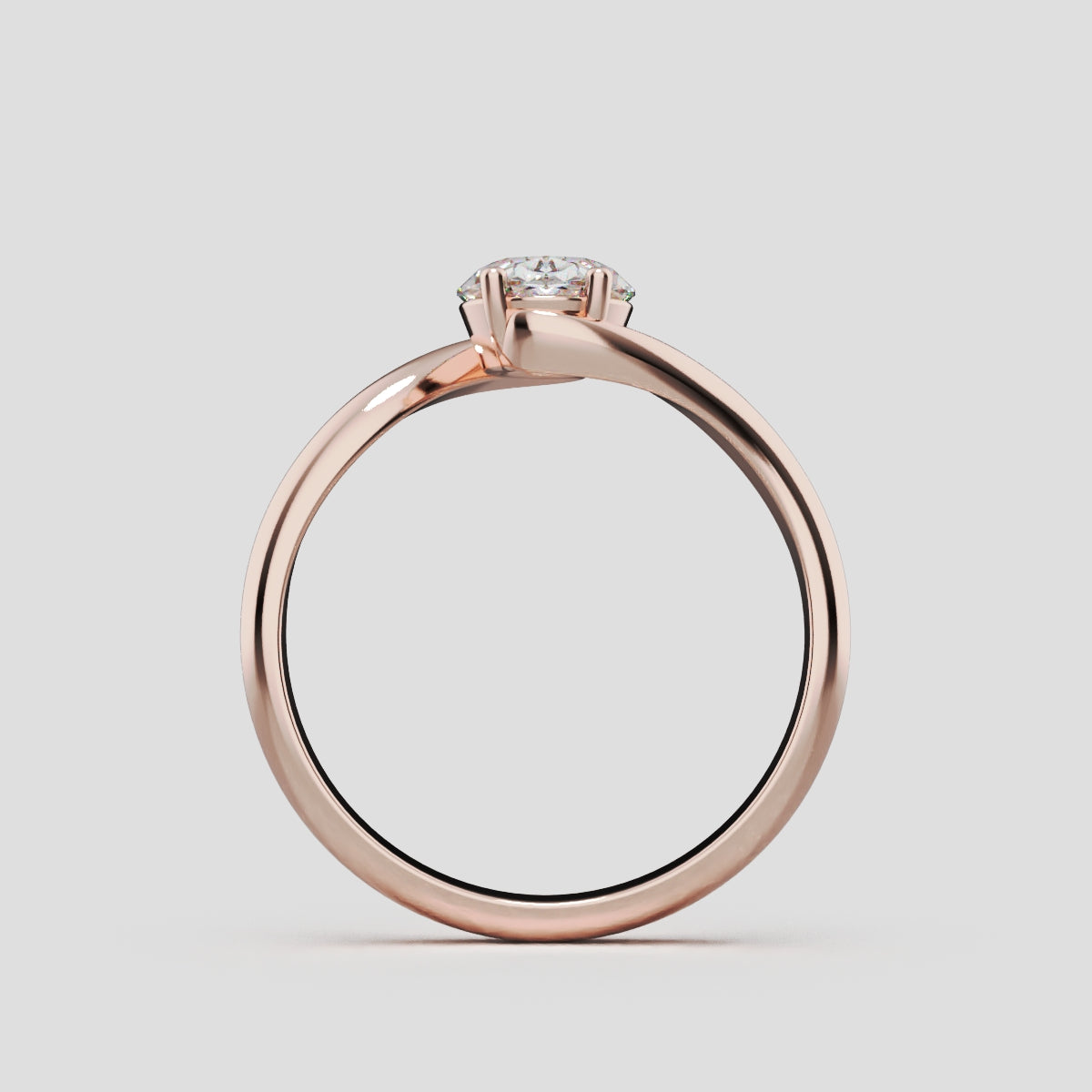 Meandro, 1ct oval lab grown diamond engagement ring, Bypass, 18K rose gold - through finger