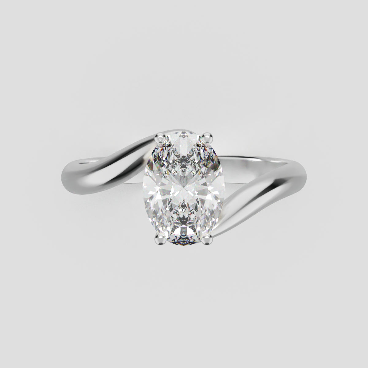 Meandro, 1ct oval lab grown diamond engagement ring, Bypass, 18K white gold - front view