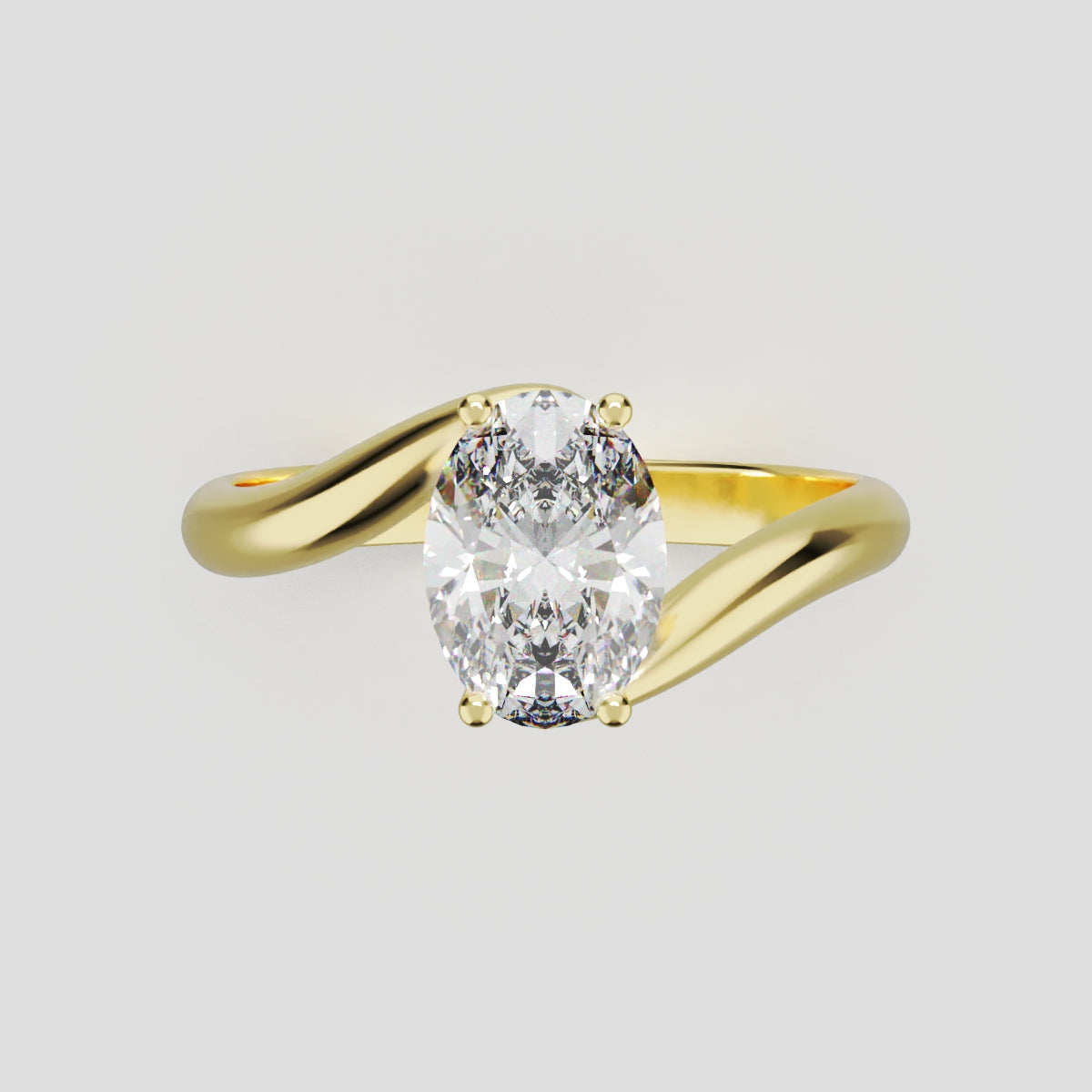 Meandro, 1ct oval lab grown diamond engagement ring, Bypass, 18K yellow gold - front view