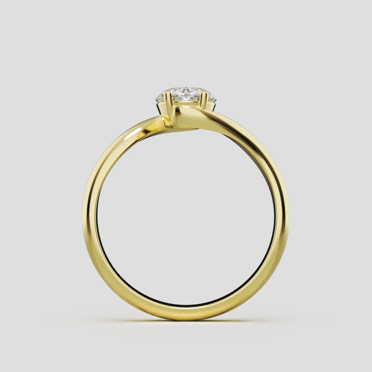 Meandro, 1ct oval lab grown diamond engagement ring, Bypass, 18K yellow gold - through finger