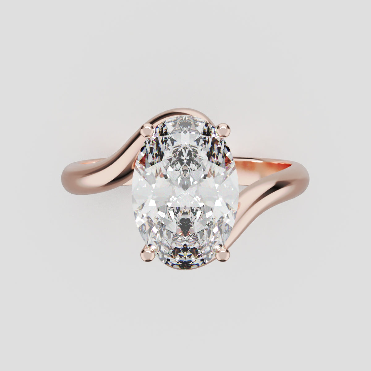 Meandro, 2ct oval lab grown diamond engagement ring, Bypass, 18K rose gold - front view